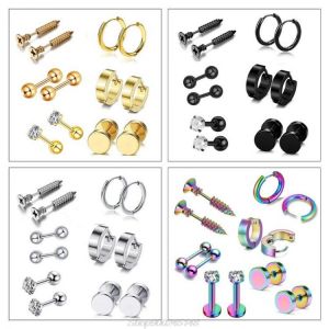 12Pcs/set Stainless Steel Ear Studs Unisex Screw Barbell Piercing Earrings Ear Ring for Women Men Jewelry S21 20 Dropshipping