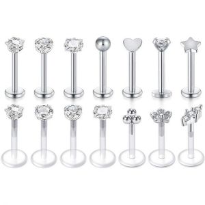 16G Tragus Earrings Lip Rings Studs Surgical Stainless Steel Labret Monroe Conch Piercing  Clear Retainer  Bar for Women Men
