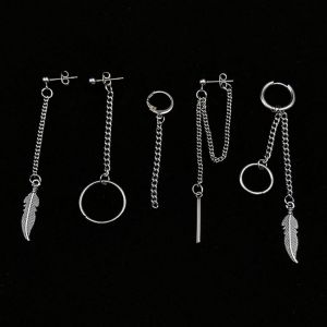 5 pcs/set KPOP DNA Korean Earrings Stainless Steel Chain Feather Idol Men Women Rock Grunge Hipster Punk Stud Earrings Unisex
