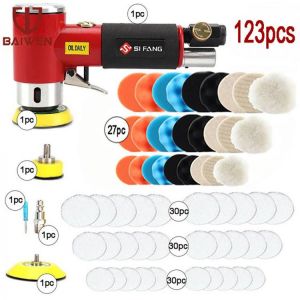 Mini Orbital Air Sander Car Polisher Machine 2inch 3inch 90 Degrees Dual Action Pneumatic Tools With 27pcs Polishing Pad Kit