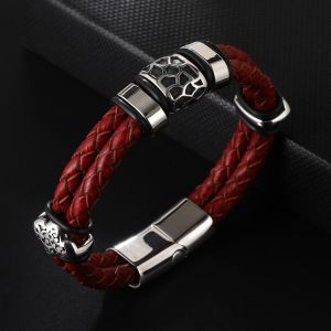 Stainless Steel Accessories Double-Layer Leather Bracelet Unisex Jewelry Vintage Bangle 7 Colors Classic for Handsome Men's G