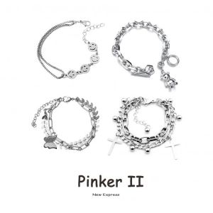 20 Style Chain Cute Bracelet Accessories Punk Gothic Pearls Lock Bracelets Men Metal Smiley Butterfly Heart 2021 New