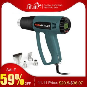 NEWACALOX 2000W 220V EU Plug Industrial Electric Hot Air Gun Thermoregulator LCD Heat Guns Shrink Wrapping Thermal Heater Nozzle
