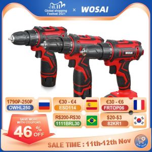 WOSAI 12V 16V 20V Cordless Drill Electric Screwdriver Mini Wireless Power Driver DC Lithium-Ion Battery 3/8-Inch