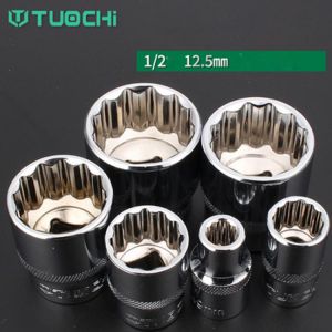 1/2 inch Drive 12 Point Socket Wrench Head Torx Mirror Short Ratchet Wrench Socket for Bicycle Motorcycle Repair Tools 8-36mm