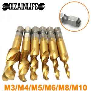 Hex Shank Titanium Plated HSS Screw Drill Bits Thread Metric Tap Drill Bits Screw Compound Tapping Bit Twist Drill Set