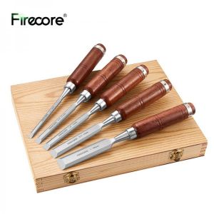 FIRECORE 5pc Wood Chisel Tool Sets Sturdy Chrome Vanadium Steel Chisel Beech Handles Woodworking Tools with Wooden Case