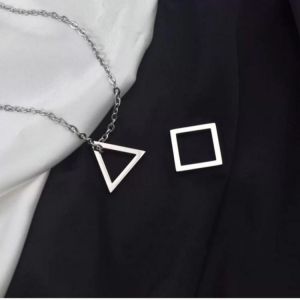 Trendy Interlocking Square Triangle Pendant for Men Geometric Stacking Streetwear Hip Pop Rock Necklace 2021 Trend