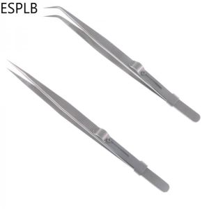 6.3'' Slide Lock Stainless Steel Presicion Adjustable Tweezers Straight/Curved Tip Anti Static Tweezers for Jewelry Elec