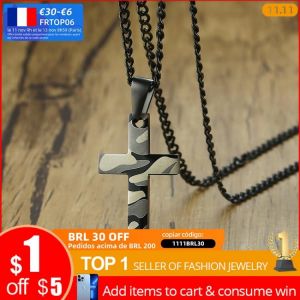 Vnox Camouflage Cross Pendants for Men Stainless Steel Necklace Soldier Tough Man Prayer Jewelry 24" Curb Chain