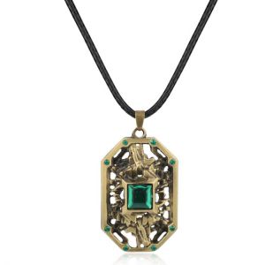 dongsheng Hot Online Game DOTA 2 Necklace Earth Spirit Green Crystal Pendant Rope Chain Necklace for Male&Female Vintage Jewel