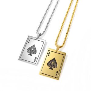 Fashion Poker Ace Spades A Necklace Pendant for Men Playing Cards Lucky Funny Charm Male Jewelry
