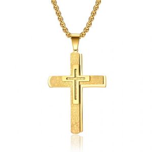 Cross Necklace, Men's Three-tier Pendant Titanium Steel Plated Gold Muscular Male Large Domineering Necklace