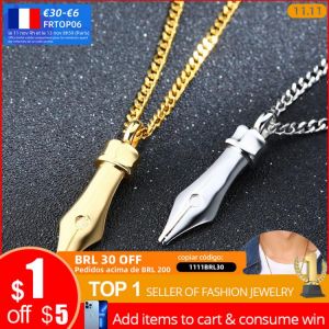 Vnox Design Stylish Pen Tip Pendant for Men Glossy Stainless Steel Calligraphy Lover Accessory Unique Male Neckalce 24" Chain