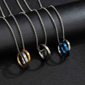 Geometry Interlocking Circle Male Pendant Necklacefor Men Stainless Steel  Modern Trendy Geometric Stacking Streetwear Necklace