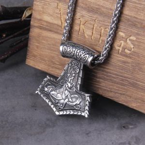Norse Vikings Thor's Hammer Mjolnir Scandinavian Rune Amulet Necklace Stainless Steel Chain Vegvisir Anchor Pendant Male Jewe