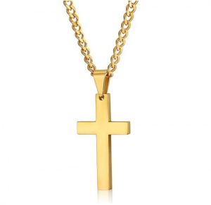 New Cross Gold Necklaces & Pendants For Men Stainless Steel Gold Colour Male Pendant Necklaces Prayer Jewelry Friend Gift чо