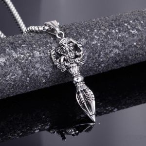 HNSP Viking Demon Spear Cross Pendant Necklace For Men Male