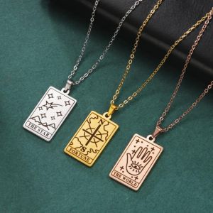 Fashion Tarot Cards Pendant Necklaces The Star World Fortune Sun Moon Tarot Jewelry Stainless Steel Punk Gift for Women Men