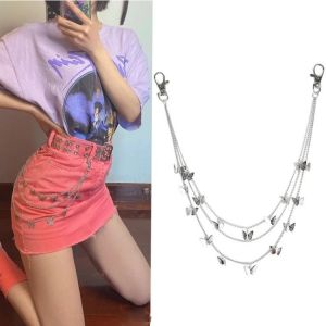 Punk Street Butterfly Belt Waist Chain Male Women Pants Chain Multi Layer HipHop Hook Trousers Jeans Keychain Pendant Jewelry
