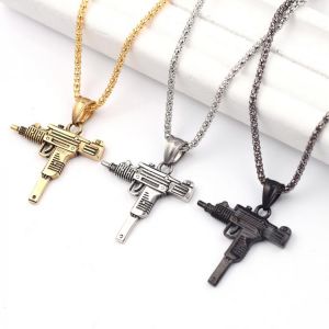 Personality Uzi Gun Shaped Pendant Necklace For Women Men Night Club Bar Party Accessory Gothic Male Punk Hip hop Chain Jewelry