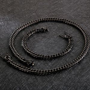 Black 316L Stainless Steel Chain Bracelet Necklace Men 9MM Thick Mens Necklaces Hip Hop Male Jewelry Gifts For Husband Boyfriend