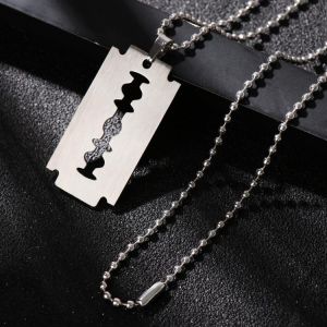 Men Fashion Razor Blades Pendant Necklaces Men Stainless Steel Jewelry Male Cool Shaver Shape Hip Hop Necklace