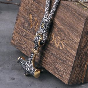 Norse Vikings Thor's Hammer Mjolnir Scandinavian Rune Amulet Necklace Stainless Steel Chain Vegvisir Anchor Pendant Male Jewe