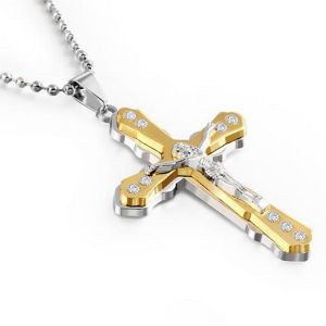 HNSP Hip Hop Rock Multilayer Cross Jesus Necklace Pendant For Men Male BFF Gift Gold Black Blue Silver Color