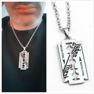 Fashion Razor Blade Necklace Pendant for Men British Rock Band Judas Priest Necklaces Punk Rock Male Jewelry