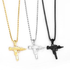 Submachine UZI gun Model Necklace Men Hip Hop Jewelry Metal Charm Link Chain Pendant Necklace Army Style Male Accessories
