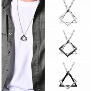 Geometric SquareTriangle Pendant Necklace for Men Women Stainless Steel Interlocking Chain Choker Male Jewelry Accessories HOT