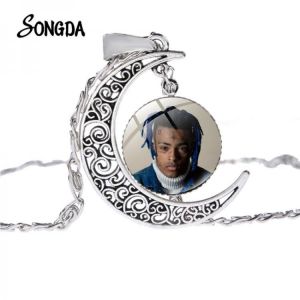 US Rap Singer XXXTentation Moon Pendant Necklace Glass Dome Women Long Chain Necklace Choker Jewelry Men Boy Collections