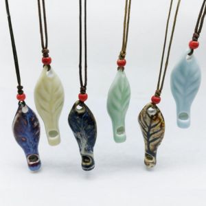 Handmade ceramic Leaves Whistle bead Sweater chain pendant necklace N264