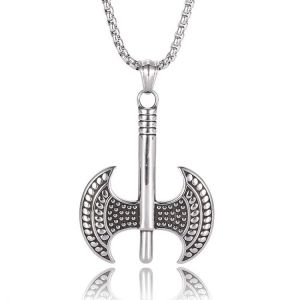 Men Stainless Steel Ax Pendant Necklaces Double Edged Axe Viking Necklace Male Fashion Jewelry PD0426