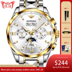 OUPINKE Top Luxury Male Watch Automatic Mechanical Men Watch 50M Waterproof Sapphire Mirror Original Wristwatch