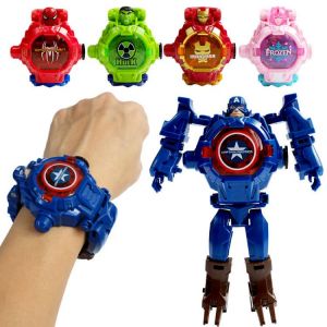 Marvel iron Man Spiderman Cartoons Children&#x27;s watch Deformation robot 3d LED Luminous watch Children&#x27;s model toy watch