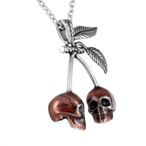 Bohemia Bronze Cherry Skull Pendant Necklace Men Gothic Punk Rock Skeleton Exaggerated Chain Necklaces for Women Boho Jewelry