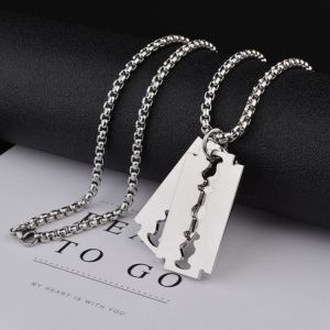 Hip Hop Razor Blade Pendant neckalce for men male Stainless Steel Punk jewelry Women Neck Chain Rock Collier Fashion Streetwear