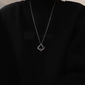 Popular Interlocking Square Triangle Male Pendant For Men Stainless Steel Modern Trendy Geometric Stacking Streetwear Necklace