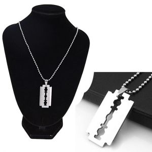 Cool Stainless Steel Razor Blades Pendant Necklaces Men Jewelry Steel Male Shaver Shape Necklaces & Pendants