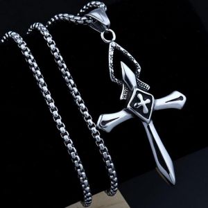 Punk Royal Knight Cross Pendant Chain Necklace For Men Male Boy Retro Gothic Gift Wholesale 2021 New