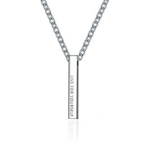 ins simple long column glossy titanium steel pendant live for yourself self-motivation inspirational necklace