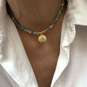 Bohemian Handmade Jewelry Natural Stone Beaded Choker Evil Eye Pendant Necklace Female Male Retro Exquisite Fashion Gift, 2021
