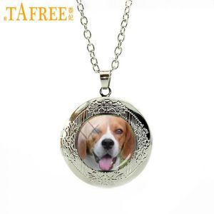 TAFREE lovely puppy locket Necklace Cute Dog choker German shepherd Beagle Border terrier dalmation men women Glass jewelry DG2