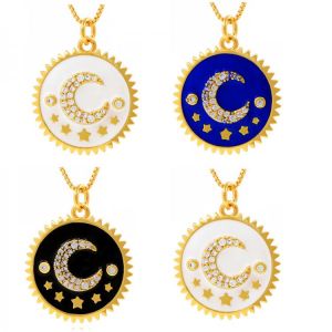 European and American fashion retro oil dripping moon and stars geometric pendant necklace copper micro-inlaid jewelry