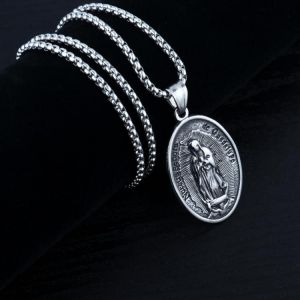 HNSP Retro Virgin Mary Pendant Necklace For Men Women Lucky Jewelry Gift With Stainless Steel Chain