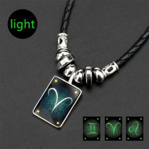 12 Constellation Crystal Necklace Men's Black Gallstones Aquarius Pisces Scorpio Sagittarius Capricorn Beaded Pendant Necklac
