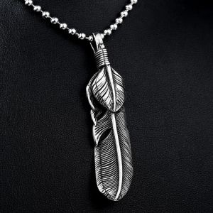 Stainless Steel fashion Feather Pendant Necklace For Men And Women cool Jewelry gift