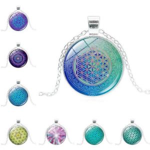 Flower of Life Necklace Om Chakra Flower Pendant Mandala Jewelry Sacred Geometry Necklace Cabochon Time Gem Spiritual